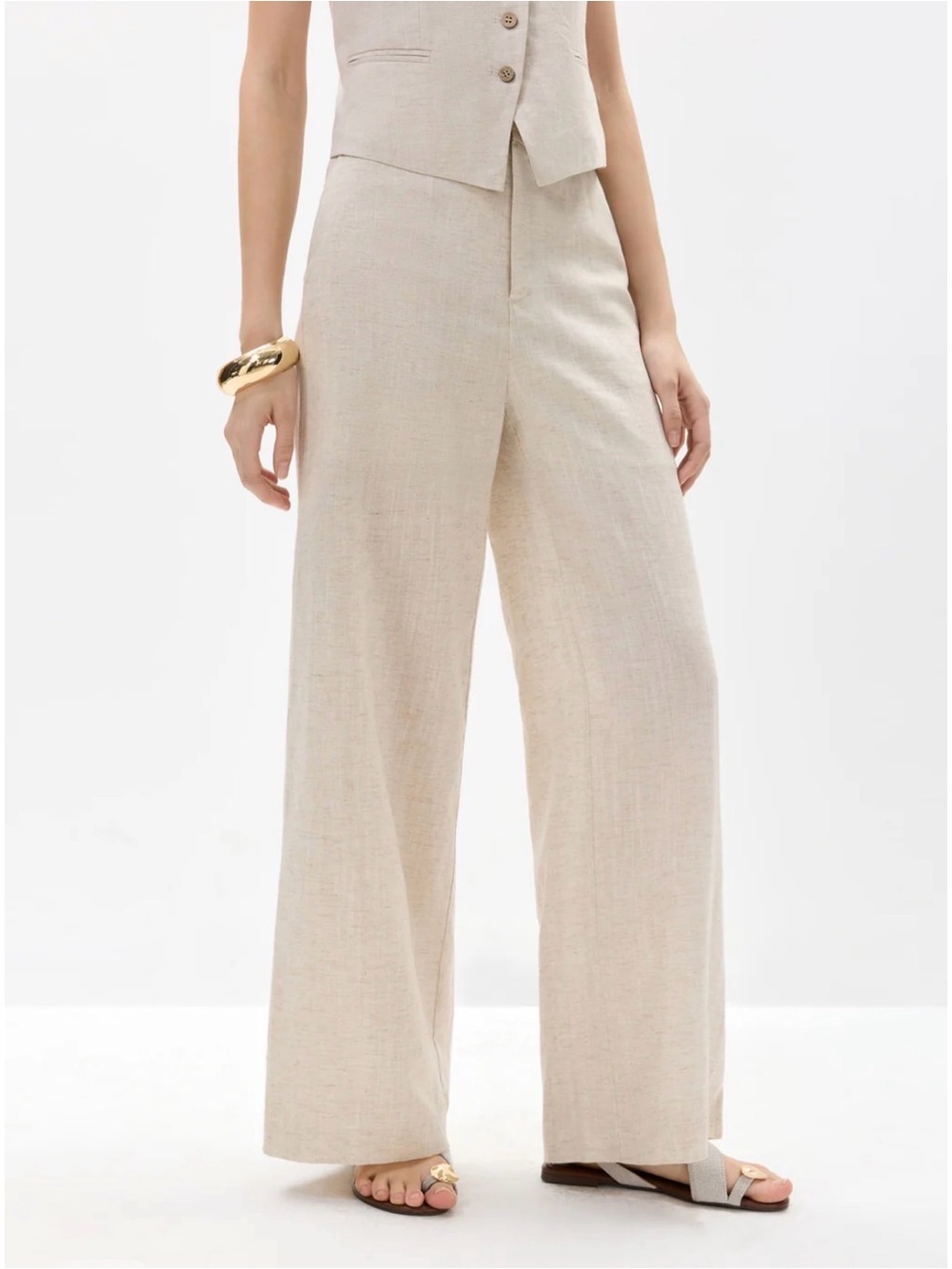 LILY Lyocell Linen Straight Wide-Leg Pants M